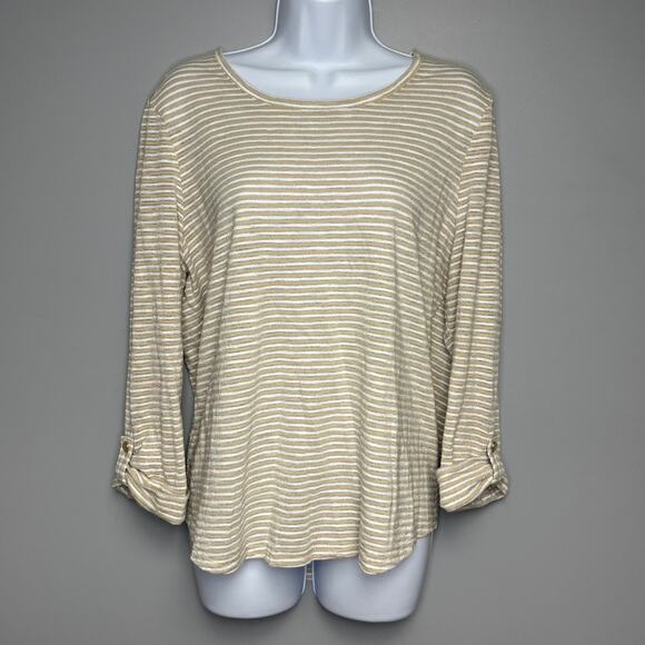 Chico's Tops - Chico's Neutral Preppy Nautical Stripe Rolltab 3/4 Sleeve Top Womens Sz L